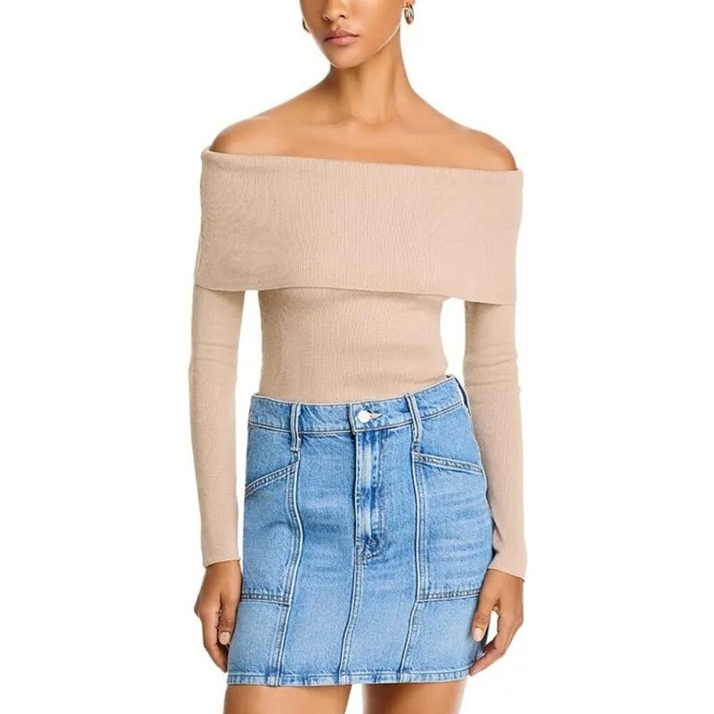 Vintage Havana Women Oat Beige Knit Off The Shoulder Slim Sweater Size S